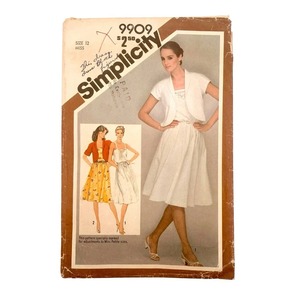 Vintage 1981 Simplicity Sewing Pattern Misses Sundress & Bolero Size 12 #9909